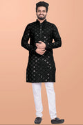 Neera Trendz Black Cotton Blend Mirror Work Men's Kurta With Pyjama | Grocsy