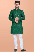 Neera Trendz Green Cotton Blend Mirror Work Men's Kurta With Pyjama | Grocsy