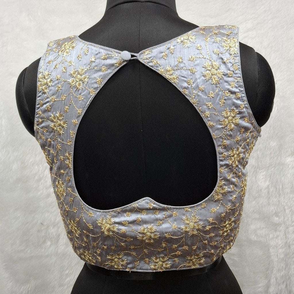 Kia Fashions Ash Grey Golden All Over Embroidered Readymade Blouse | Grocsy
