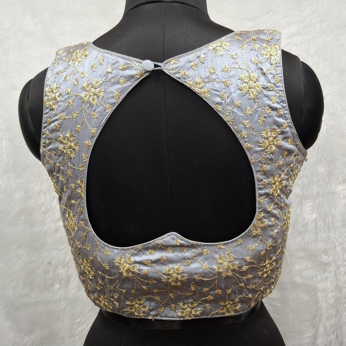 Kia Fashions Ash Grey Golden All Over Embroidered Readymade Blouse | Grocsy