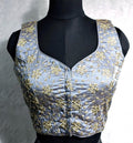 Kia Fashions Ash Grey Golden All Over Embroidered Readymade Blouse | Grocsy