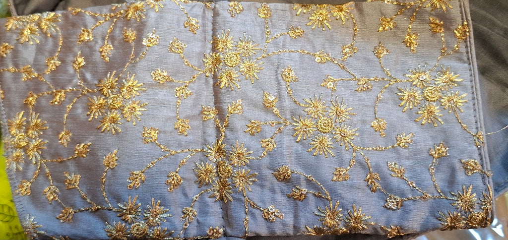 Kia Fashions Ash Grey Golden All Over Embroidered Readymade Blouse | Grocsy