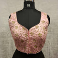 Kia Fashions Baby Pink Golden All Over Embroidered Readymade Blouse | Grocsy