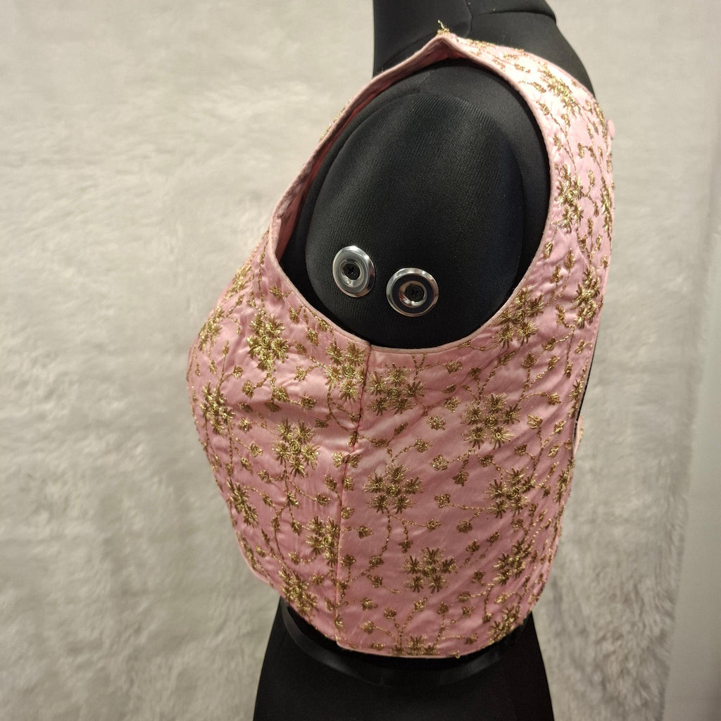 Kia Fashions Baby Pink Golden All Over Embroidered Readymade Blouse | Grocsy