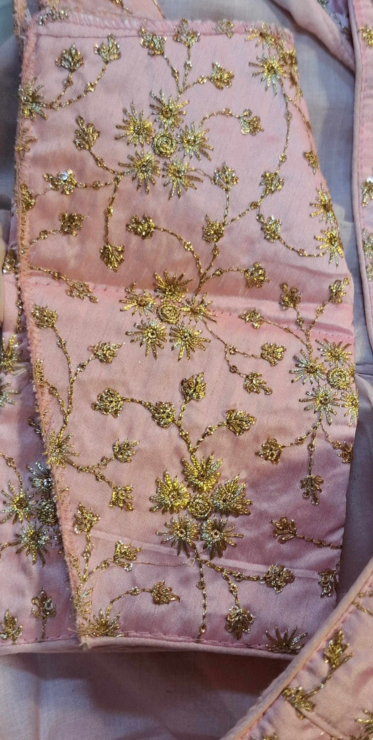 Kia Fashions Baby Pink Golden All Over Embroidered Readymade Blouse | Grocsy