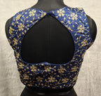 Kia Fashions Cobalt Blue Golden All Over Embroidered Readymade Blouse | Grocsy