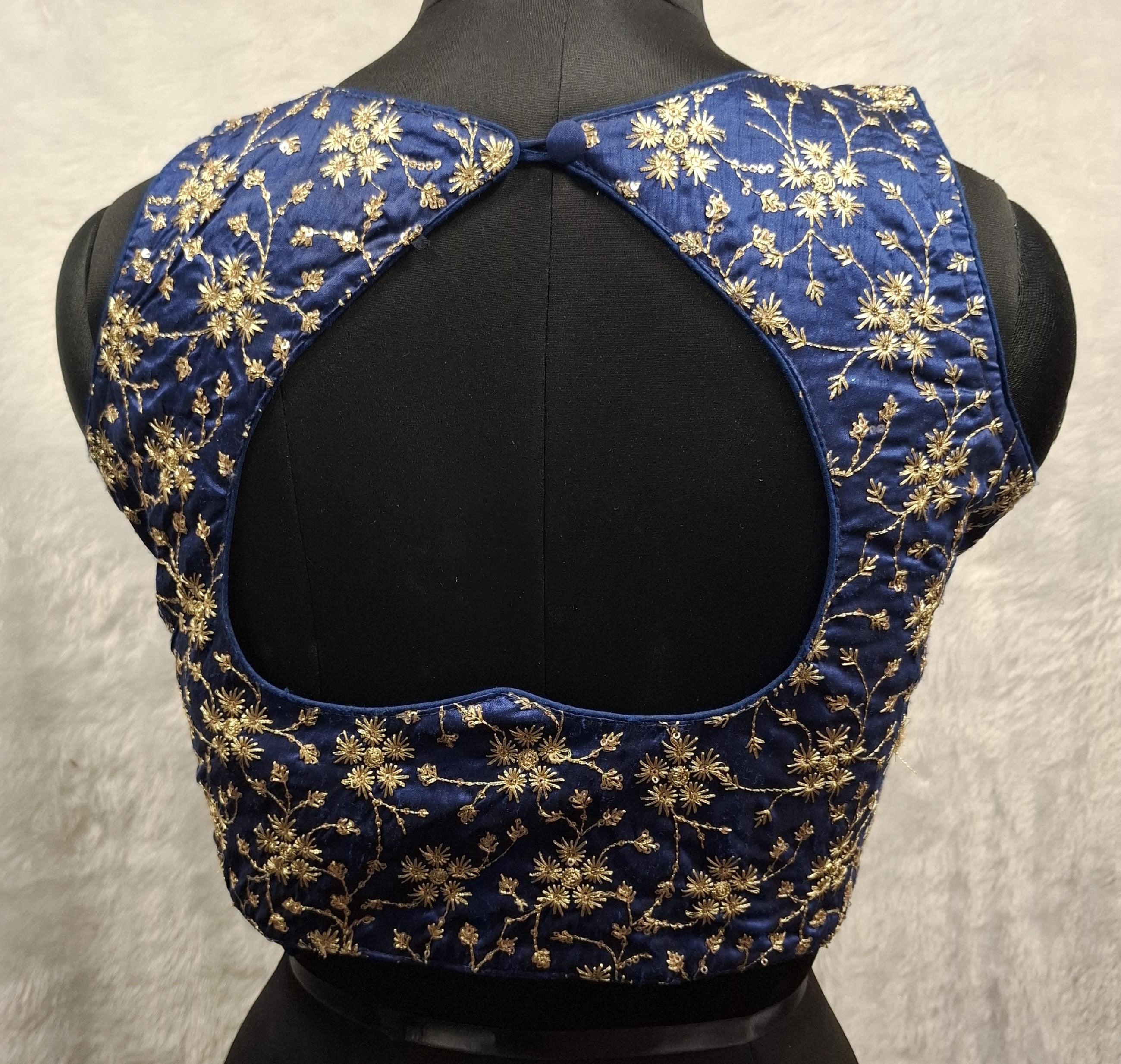 Kia Fashions Cobalt Blue Golden All Over Embroidered Readymade Blouse | Grocsy