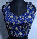 Kia Fashions Cobalt Blue Golden All Over Embroidered Readymade Blouse | Grocsy
