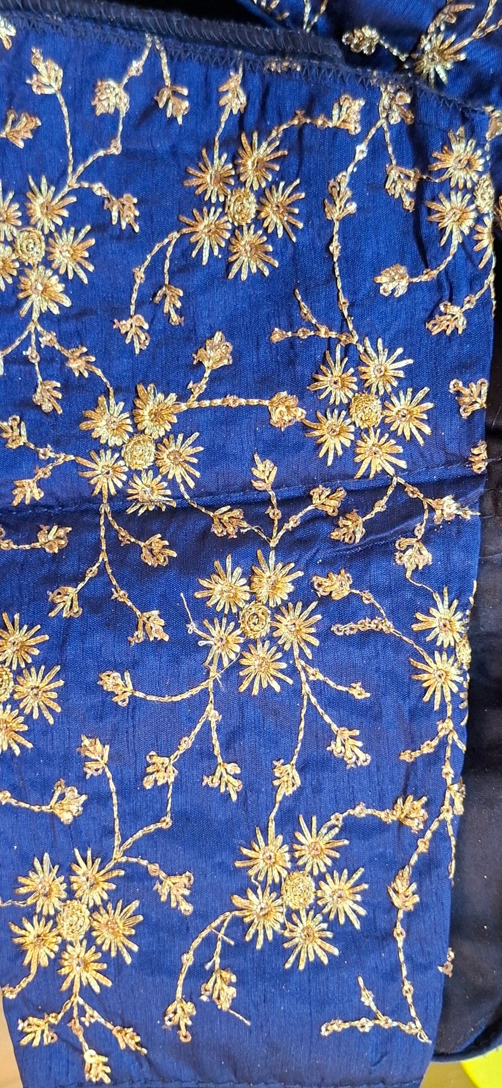 Kia Fashions Cobalt Blue Golden All Over Embroidered Readymade Blouse | Grocsy