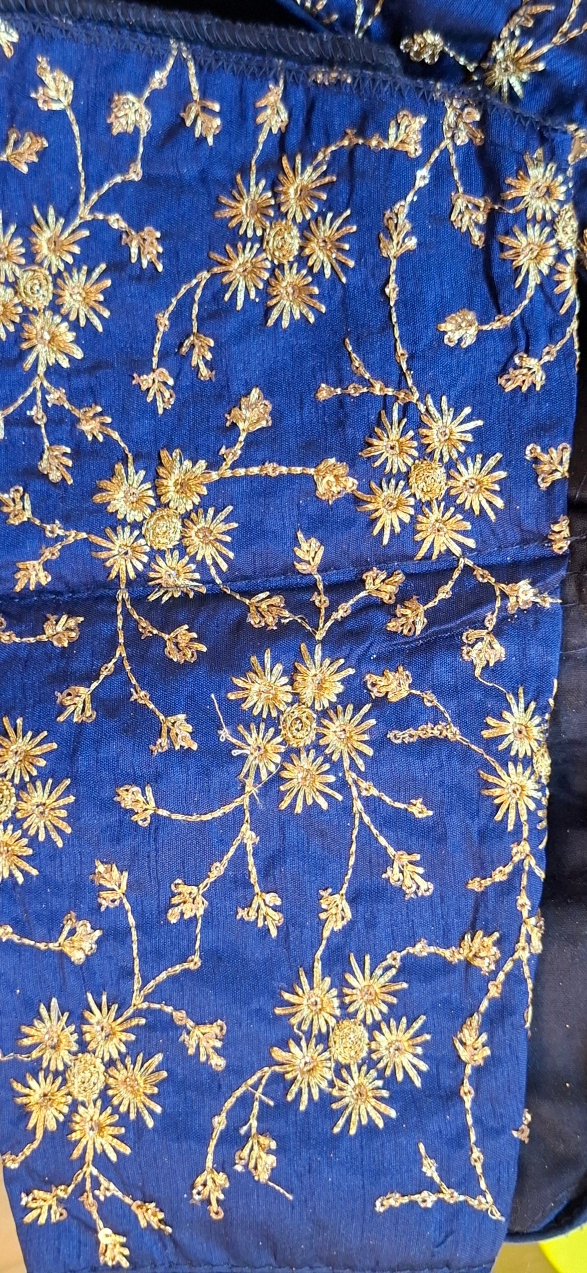 Kia Fashions Cobalt Blue Golden All Over Embroidered Readymade Blouse | Grocsy