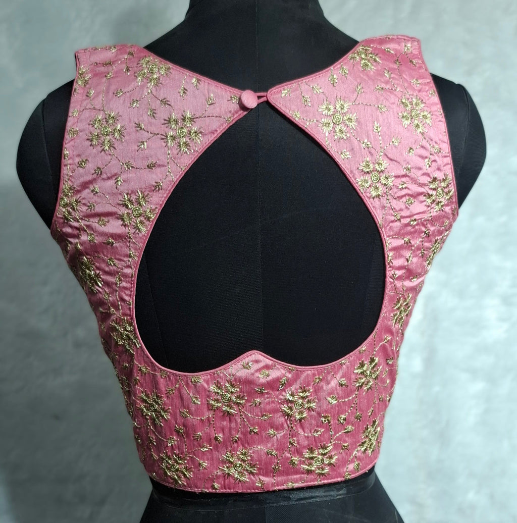 Kia Fashions Pink Golden All Over Embroidered Readymade Blouse | Grocsy