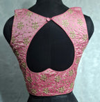Kia Fashions Pink Golden All Over Embroidered Readymade Blouse | Grocsy