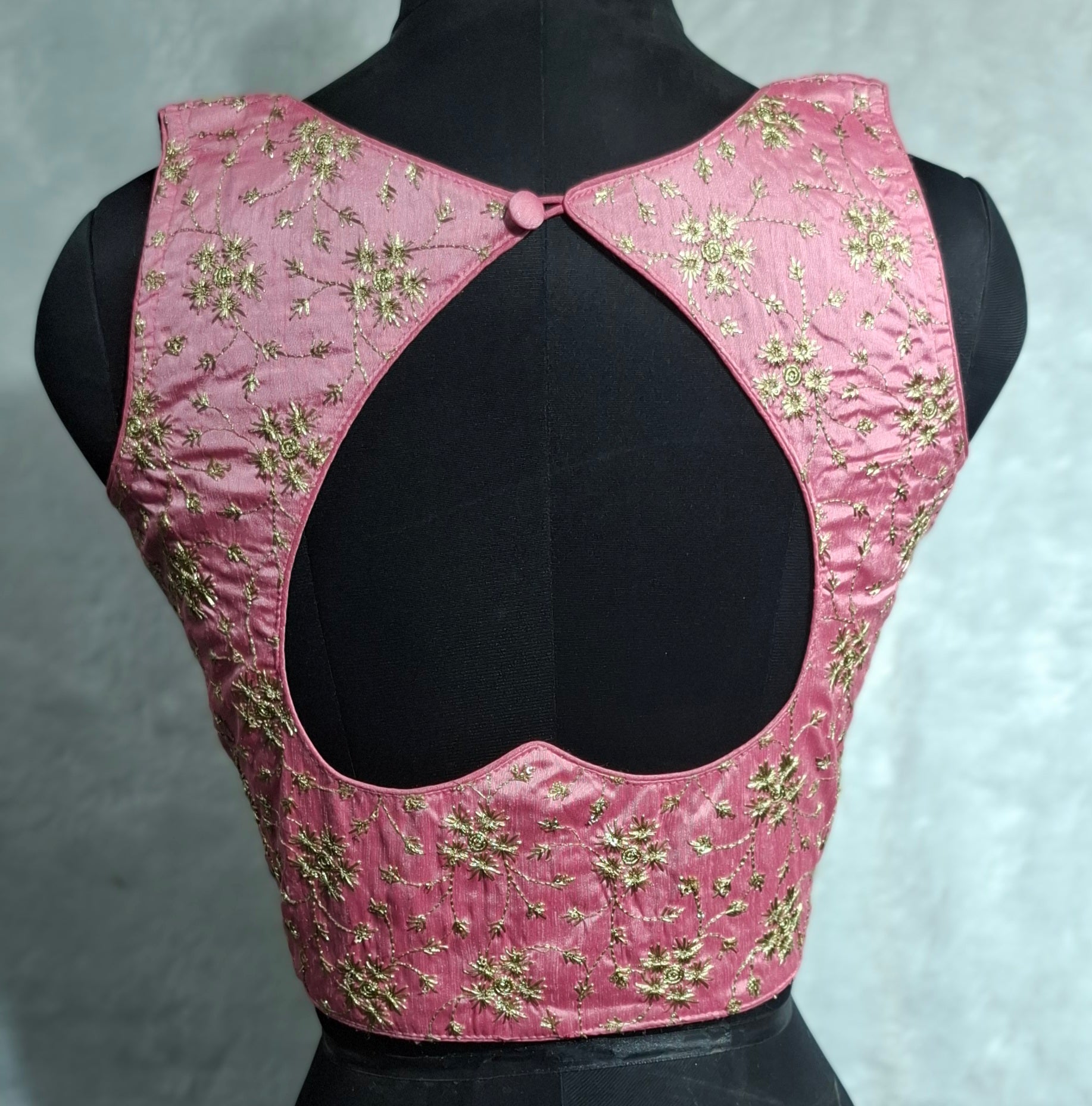 Kia Fashions Pink Golden All Over Embroidered Readymade Blouse | Grocsy