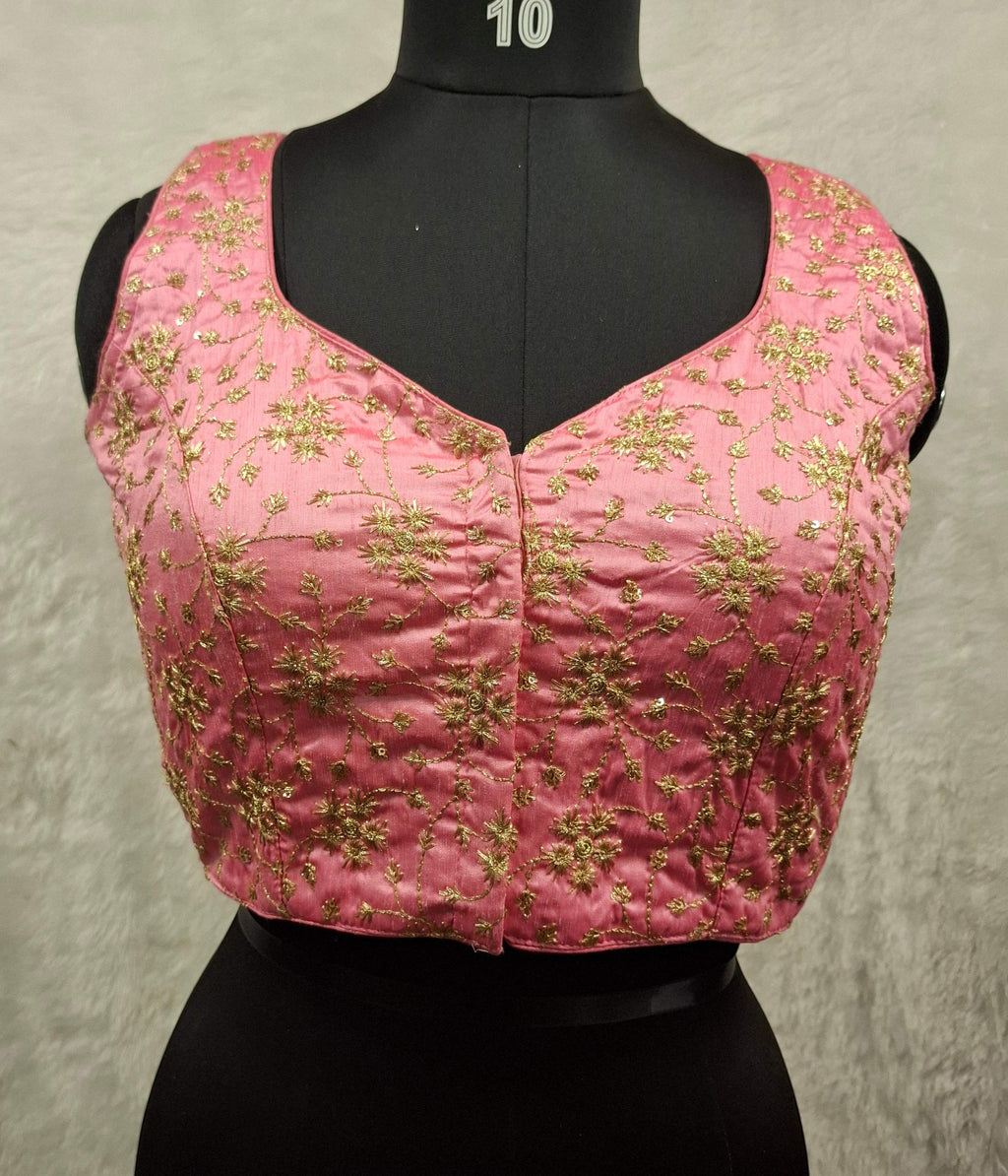 Kia Fashions Pink Golden All Over Embroidered Readymade Blouse | Grocsy