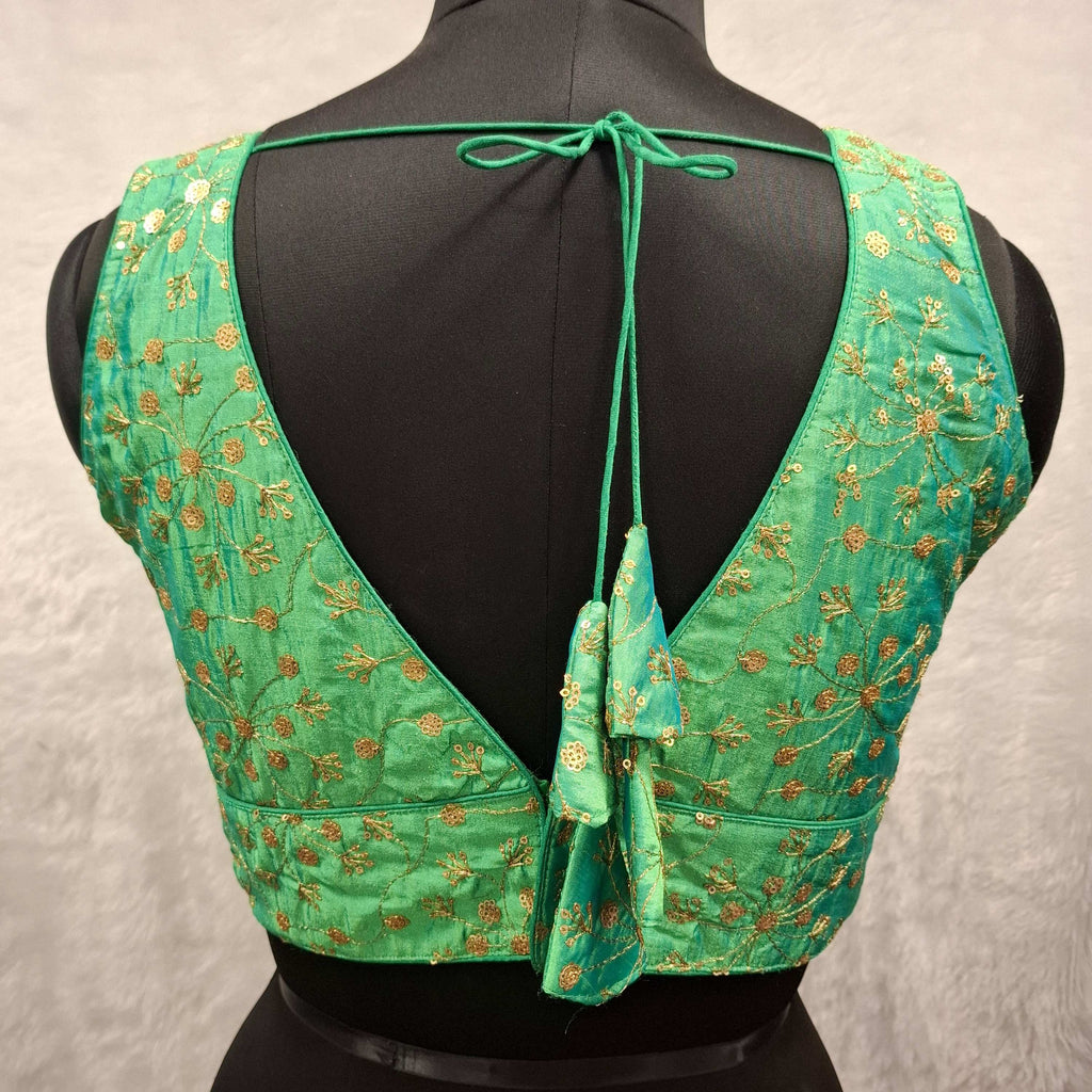 Kia Fashions Green Twin Tone Golden All Over Sequins Readymade Blouse | Grocsy