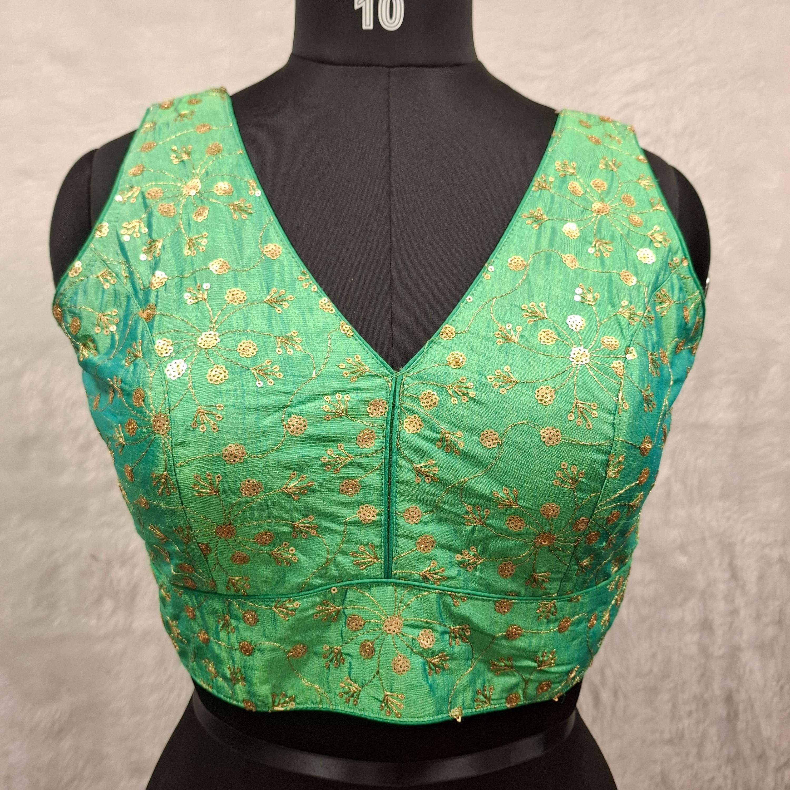Kia Fashions Green Twin Tone Golden All Over Sequins Readymade Blouse | Grocsy