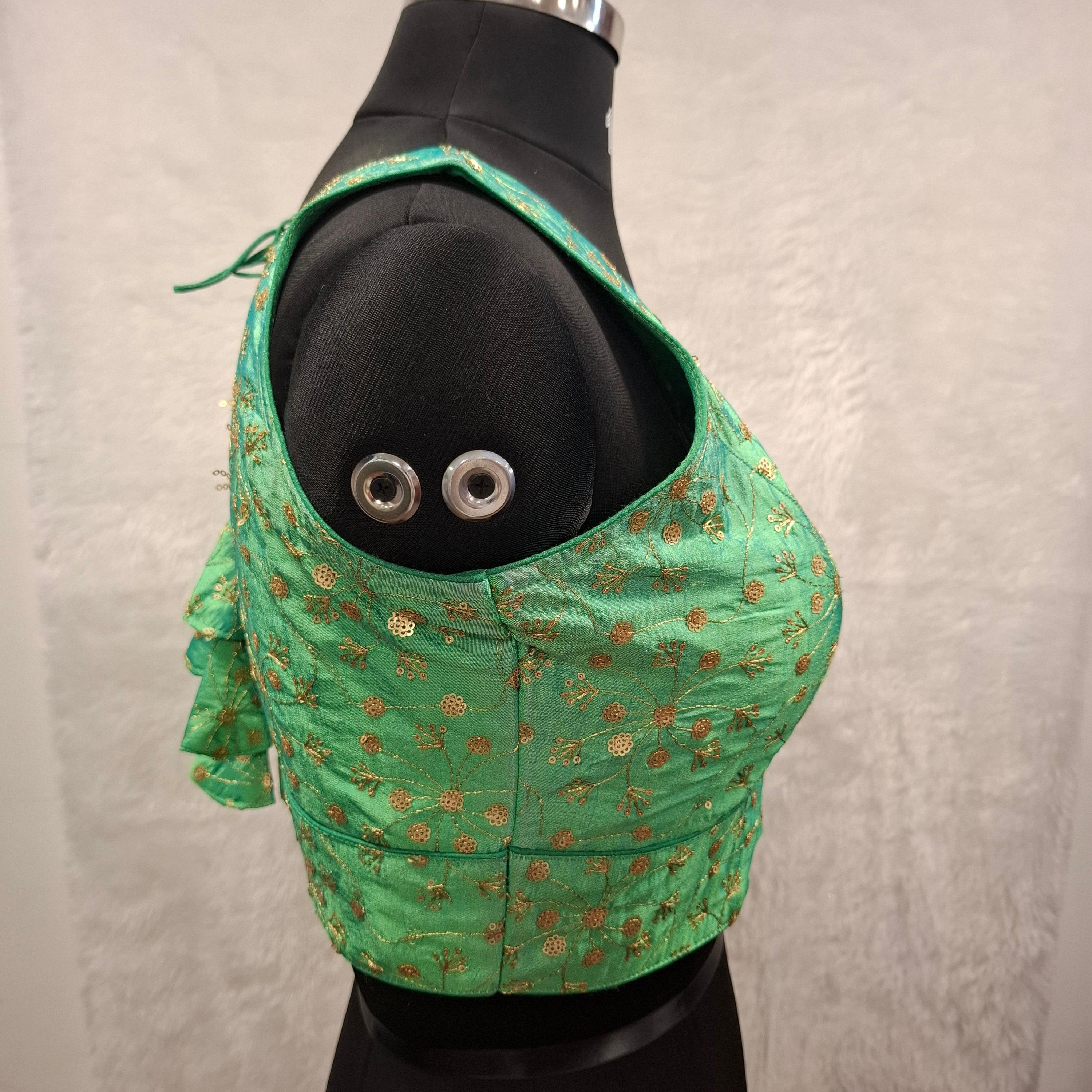 Kia Fashions Green Twin Tone Golden All Over Sequins Readymade Blouse | Grocsy
