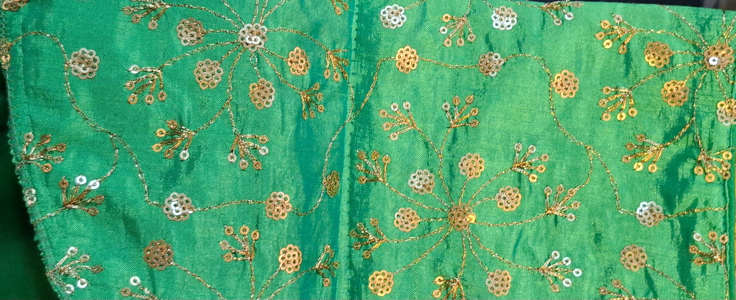 Kia Fashions Green Twin Tone Golden All Over Sequins Readymade Blouse | Grocsy