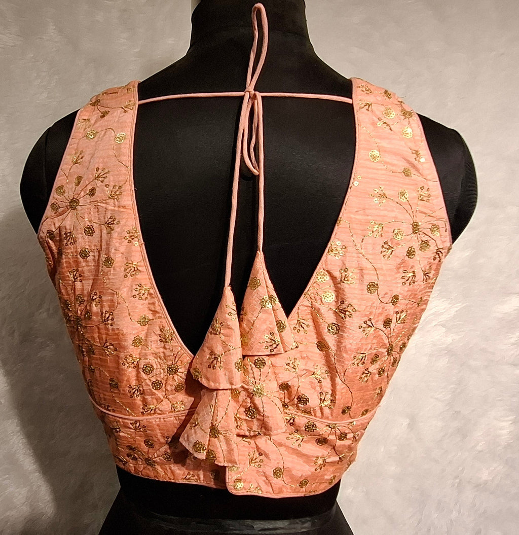 Kia Fashions Peach Twin Tone Golden All Over Sequins Readymade Blouse | Grocsy