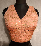 Kia Fashions Peach Twin Tone Golden All Over Sequins Readymade Blouse | Grocsy