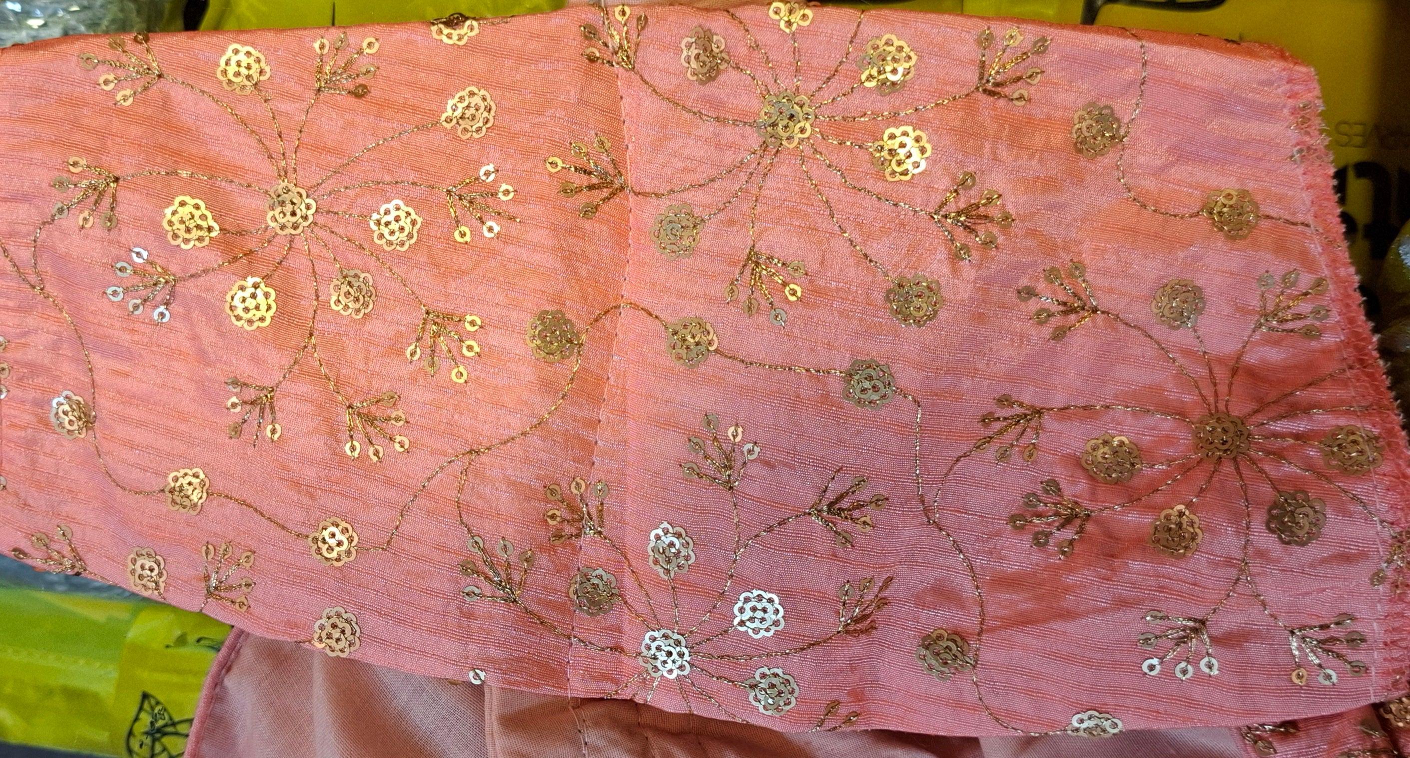 Kia Fashions Peach Twin Tone Golden All Over Sequins Readymade Blouse | Grocsy