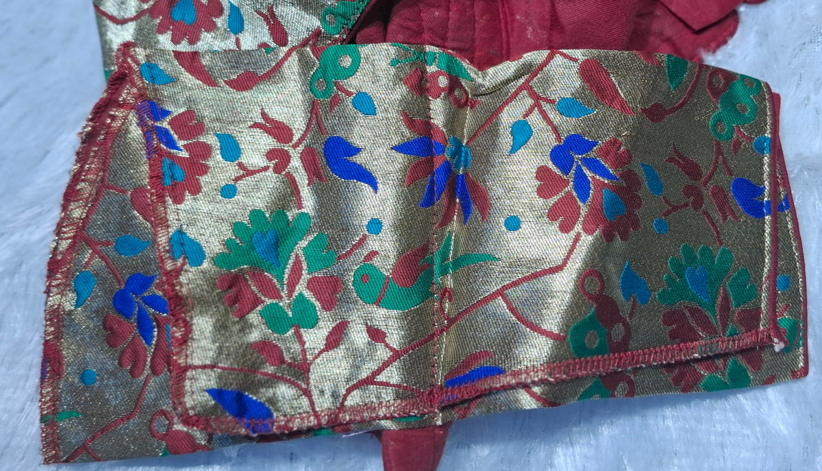 Kia Fashions Maroon Jacquard Weave Multi Color Paithani Readymade Blouse | Grocsy