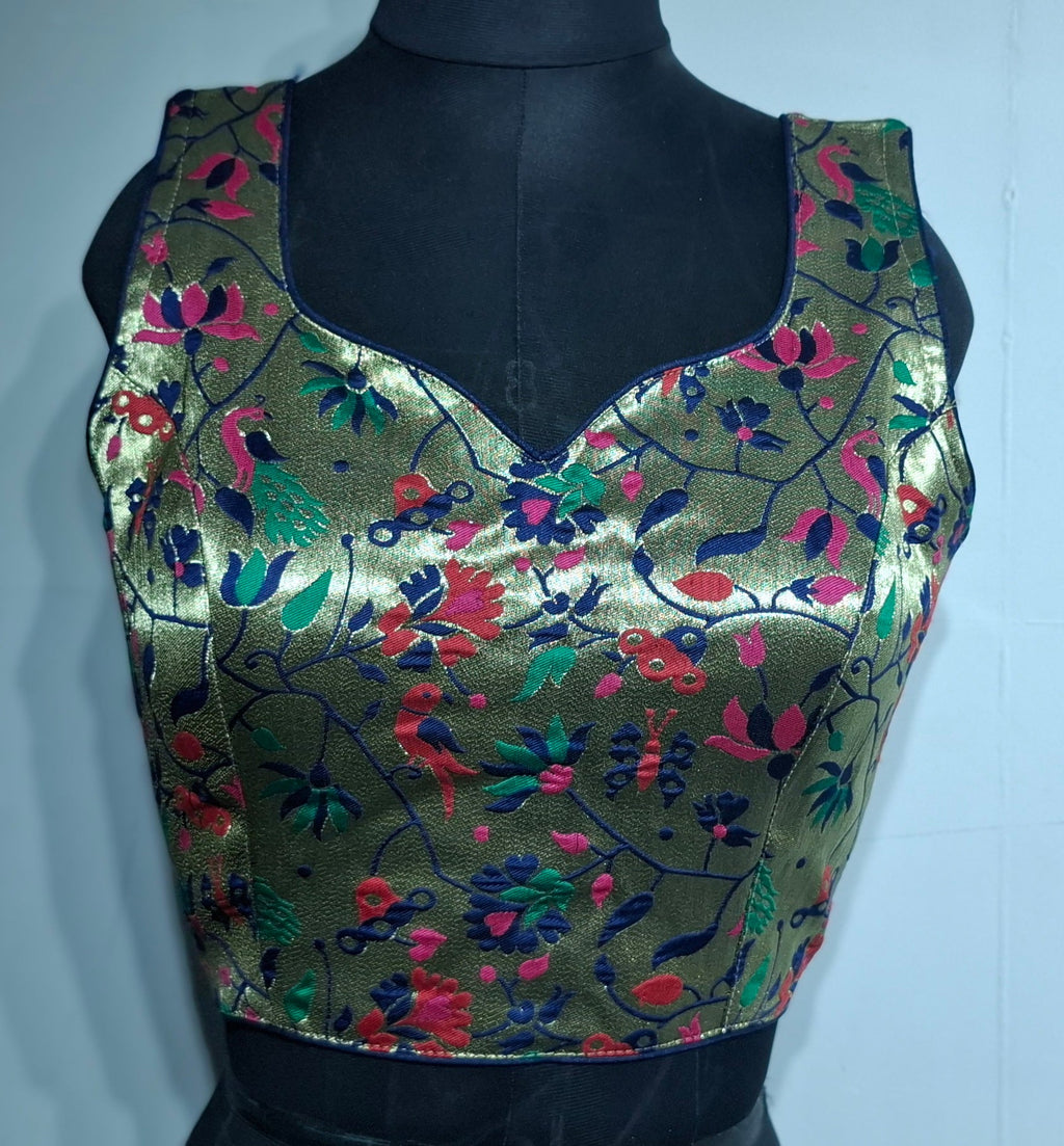 Kia Fashions Navy Blue Jacquard Weave Multi Color Paithani Readymade Blouse | Grocsy