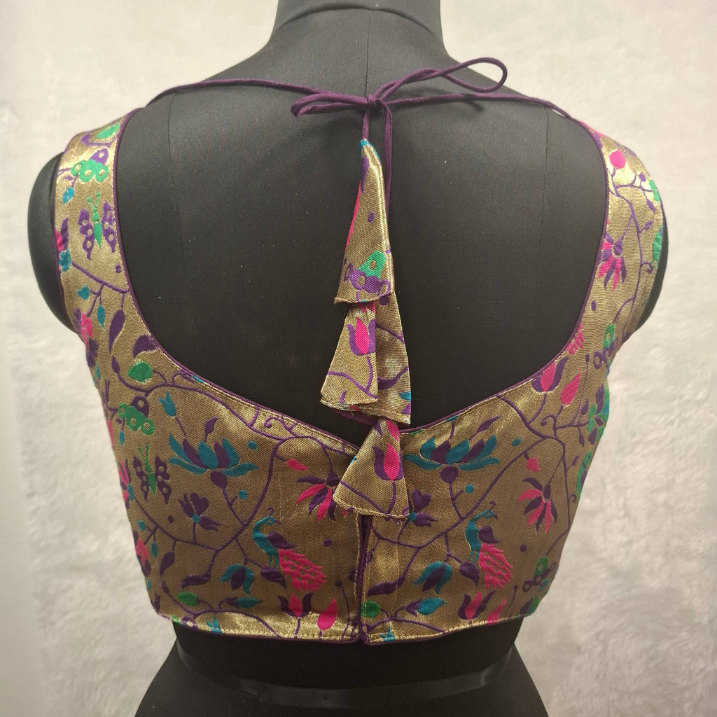Kia Fashions Purple Jacquard Weave Multi Color Paithani Readymade Blouse | Grocsy