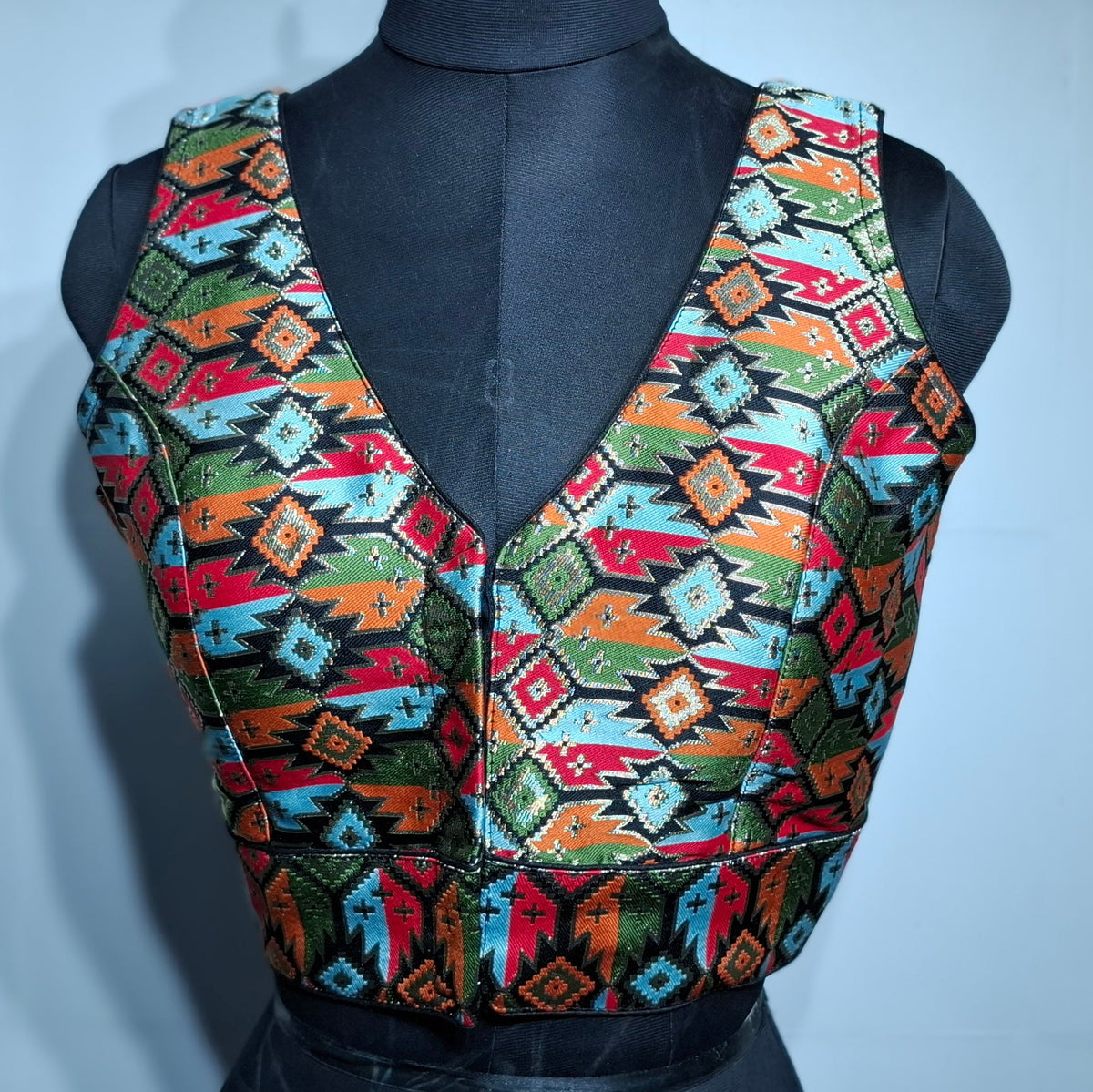 Kia Fashions Black Multi Color Weave Readymade Blouse | Grocsy