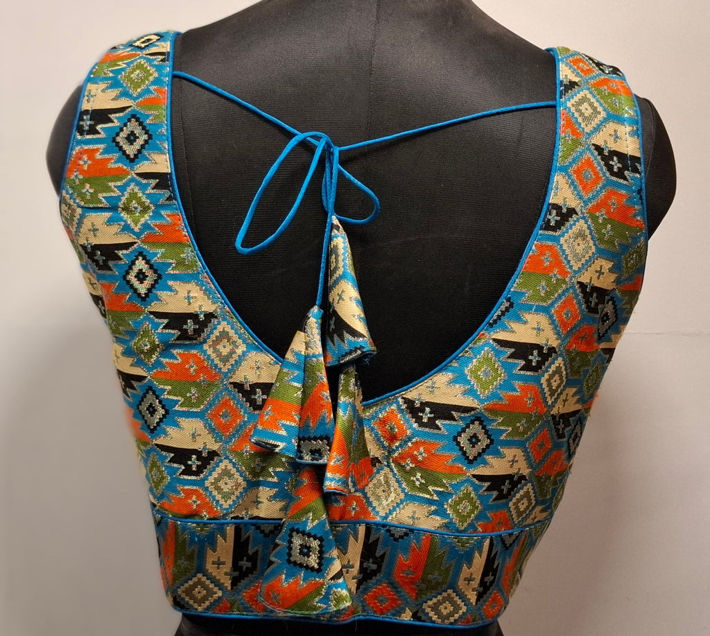 Kia Fashions Cobalt Blue Multi Color Weave Readymade Blouse | Grocsy