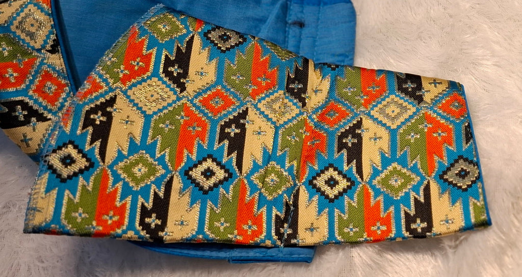 Kia Fashions Cobalt Blue Multi Color Weave Readymade Blouse | Grocsy