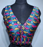 Kia Fashions Navy Blue Multi Color Weave Readymade Blouse | Grocsy