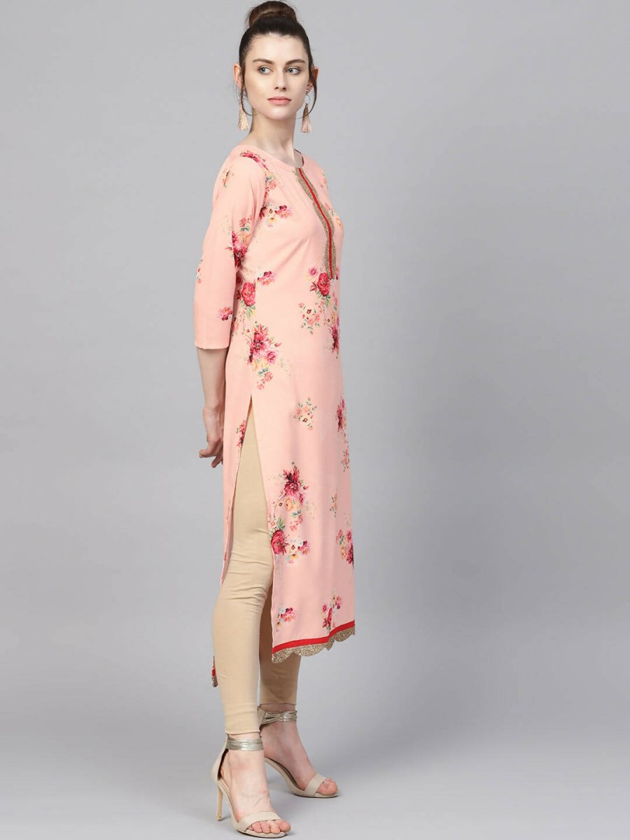 Ahalyaa Peach Crepe Digital Print Kurta | Grocsy