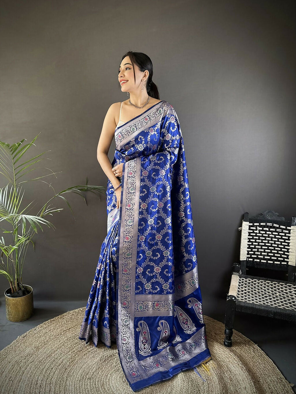Joban Fashion Royal Blue Meenakari Banarasi Silk Sarees | Grocsy