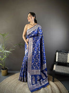 Joban Fashion Royal Blue Meenakari Banarasi Silk Sarees | Grocsy