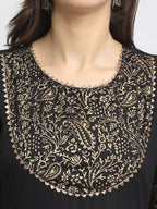 Rudra Bazaar Black Block Printed Flared Ethnic Kurta | Grocsy