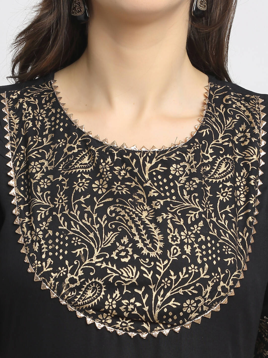 Rudra Bazaar Black Block Printed Flared Ethnic Kurta | Grocsy