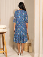 Janasya Blue Poly Georgette Floral Printed Casual Maternity Dress | Grocsy
