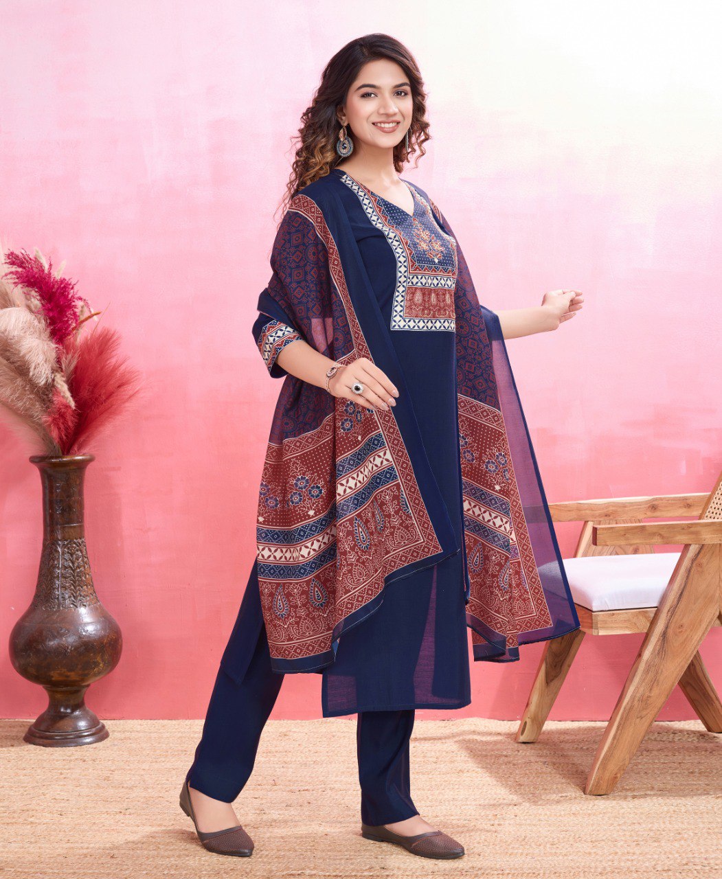 Prazu Fashion Blue Viscose Silk Printed Kurta Set | Grocsy