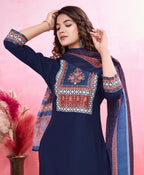 Prazu Fashion Blue Viscose Silk Printed Kurta Set | Grocsy