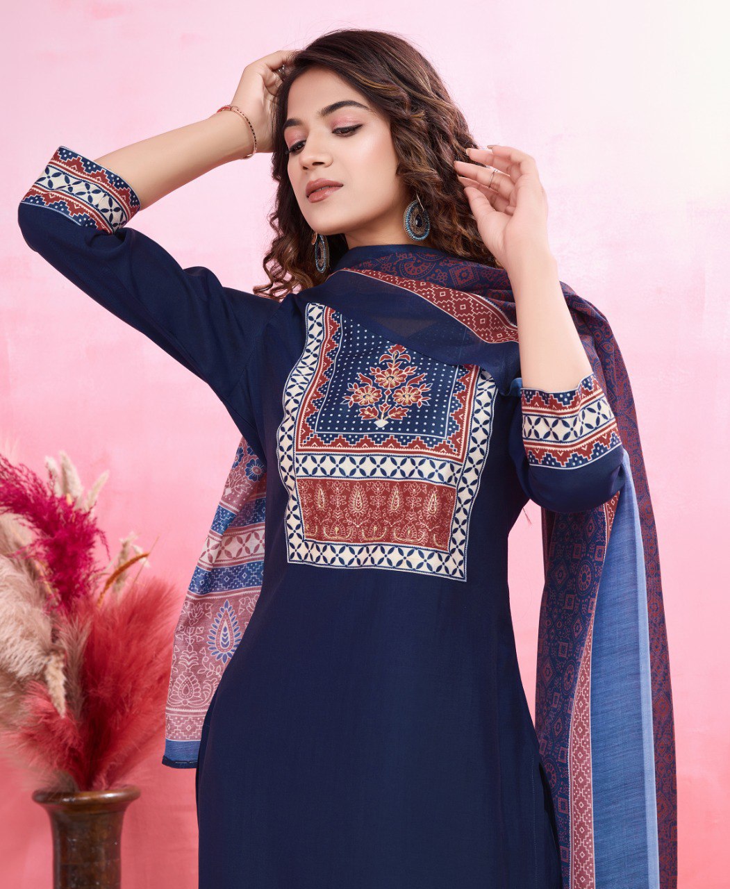 Prazu Fashion Blue Viscose Silk Printed Kurta Set | Grocsy
