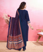Prazu Fashion Blue Viscose Silk Printed Kurta Set | Grocsy