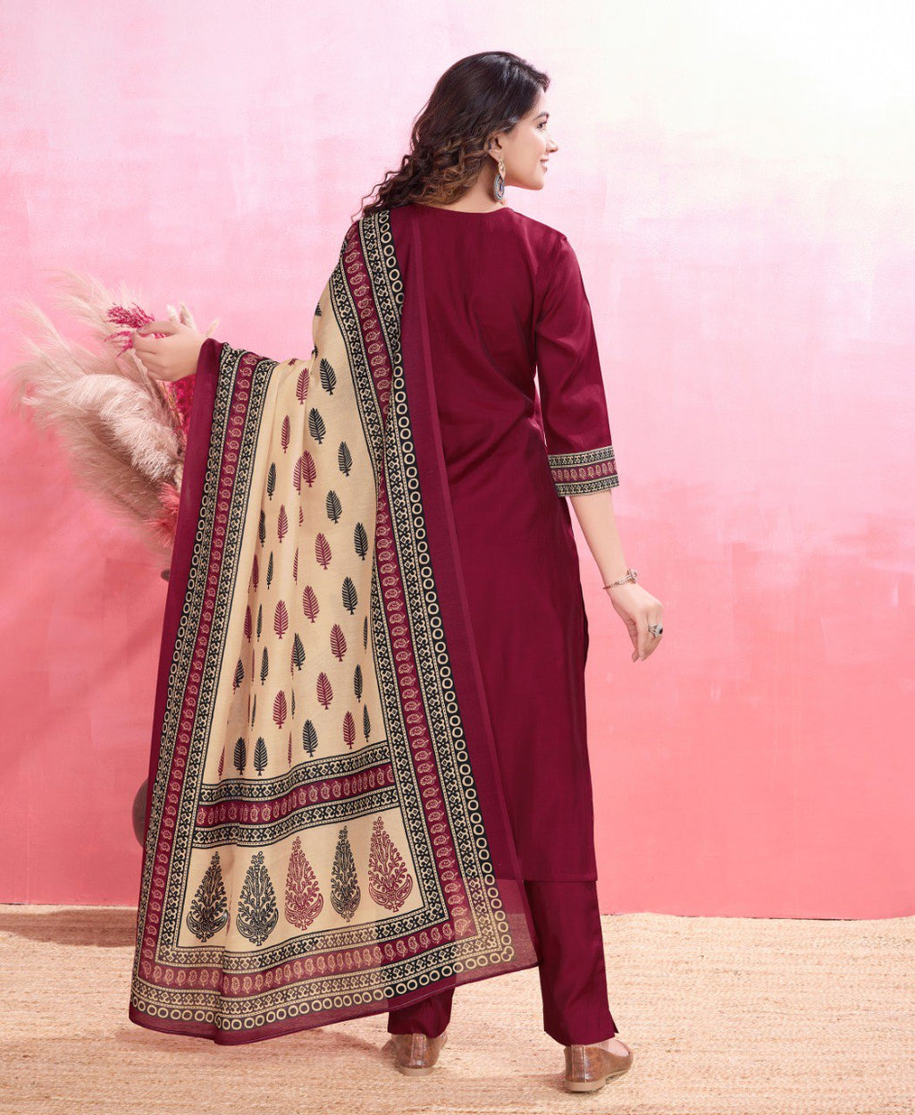 Prazu Fashion Maroon Viscose Silk Printed Kurta Set | Grocsy
