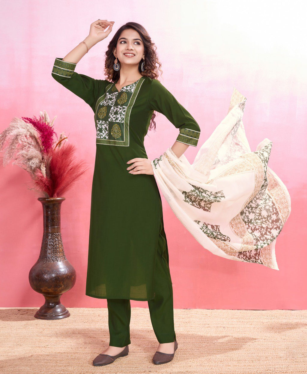 Prazu Fashion Mahendi Viscose Silk Printed Kurta Set | Grocsy