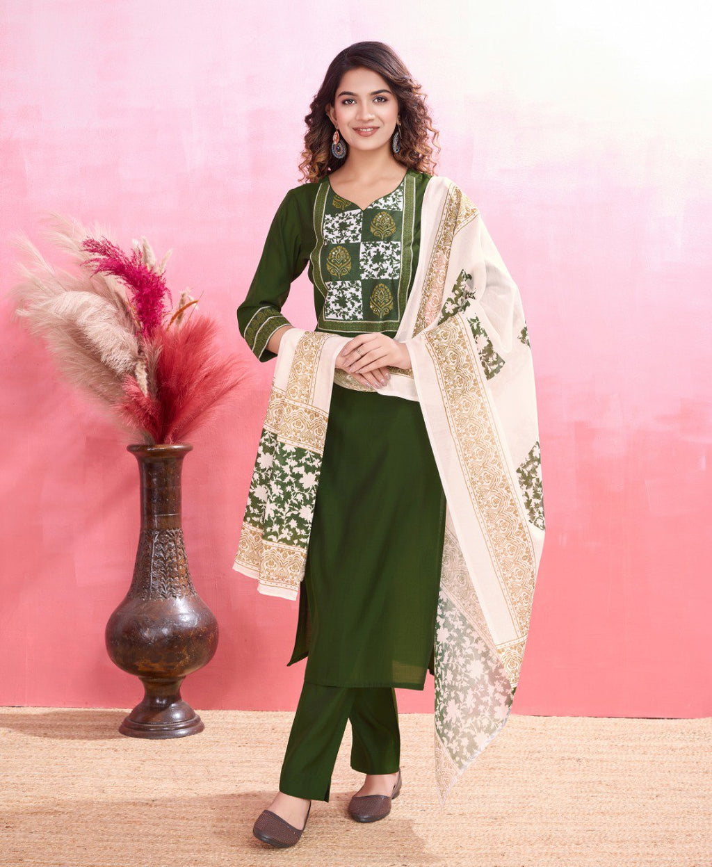 Prazu Fashion Mahendi Viscose Silk Printed Kurta Set | Grocsy
