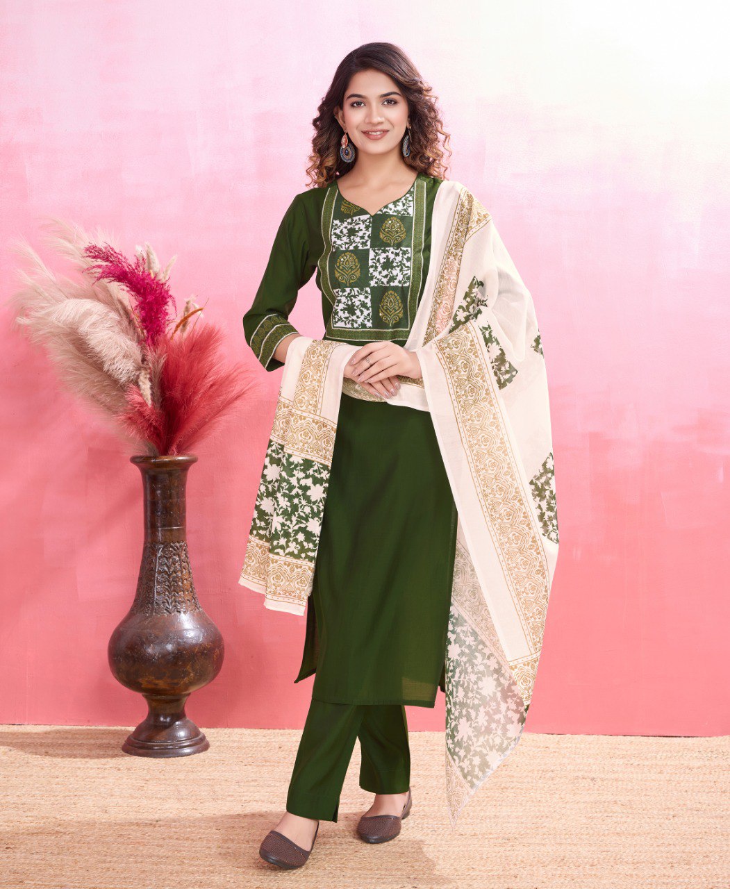 Prazu Fashion Mahendi Viscose Silk Printed Kurta Set | Grocsy