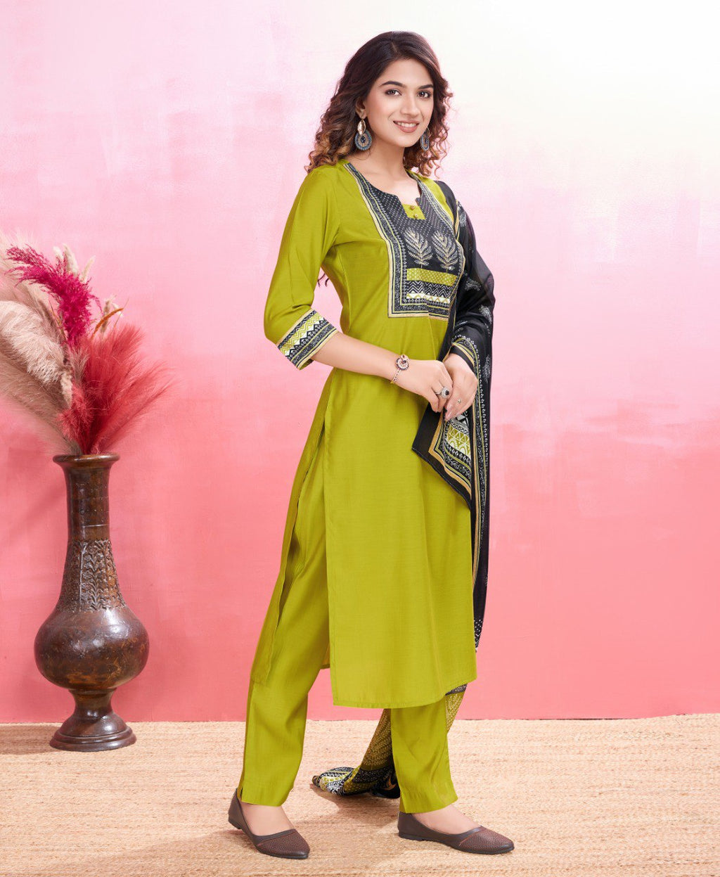 Prazu Fashion Parrot Green Viscose Silk Printed Kurta Set | Grocsy