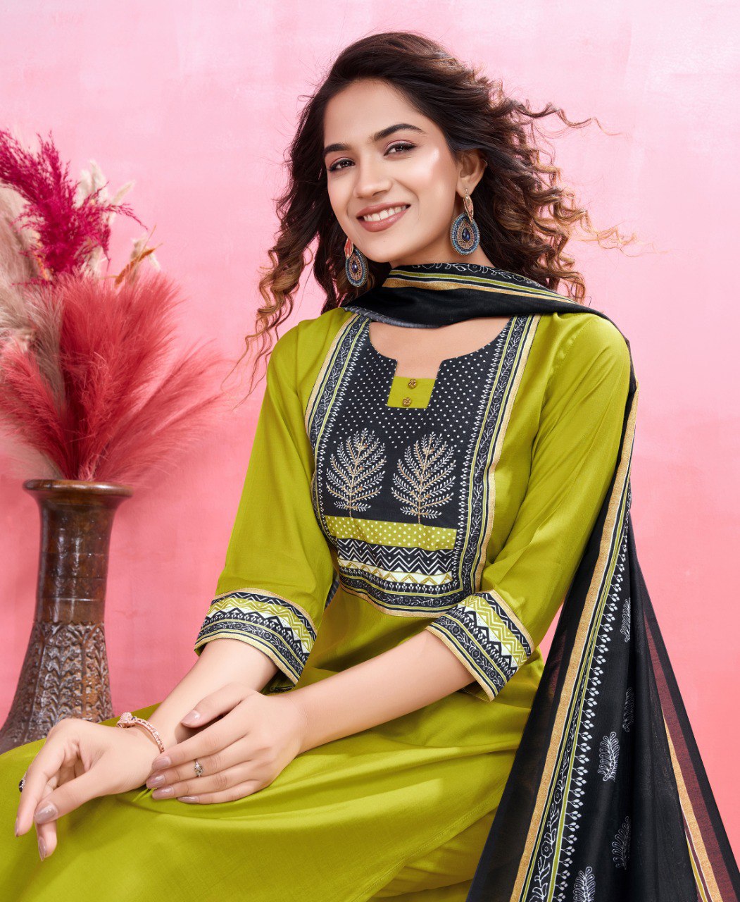Prazu Fashion Parrot Green Viscose Silk Printed Kurta Set | Grocsy