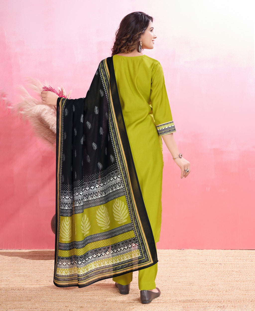Prazu Fashion Parrot Green Viscose Silk Printed Kurta Set | Grocsy