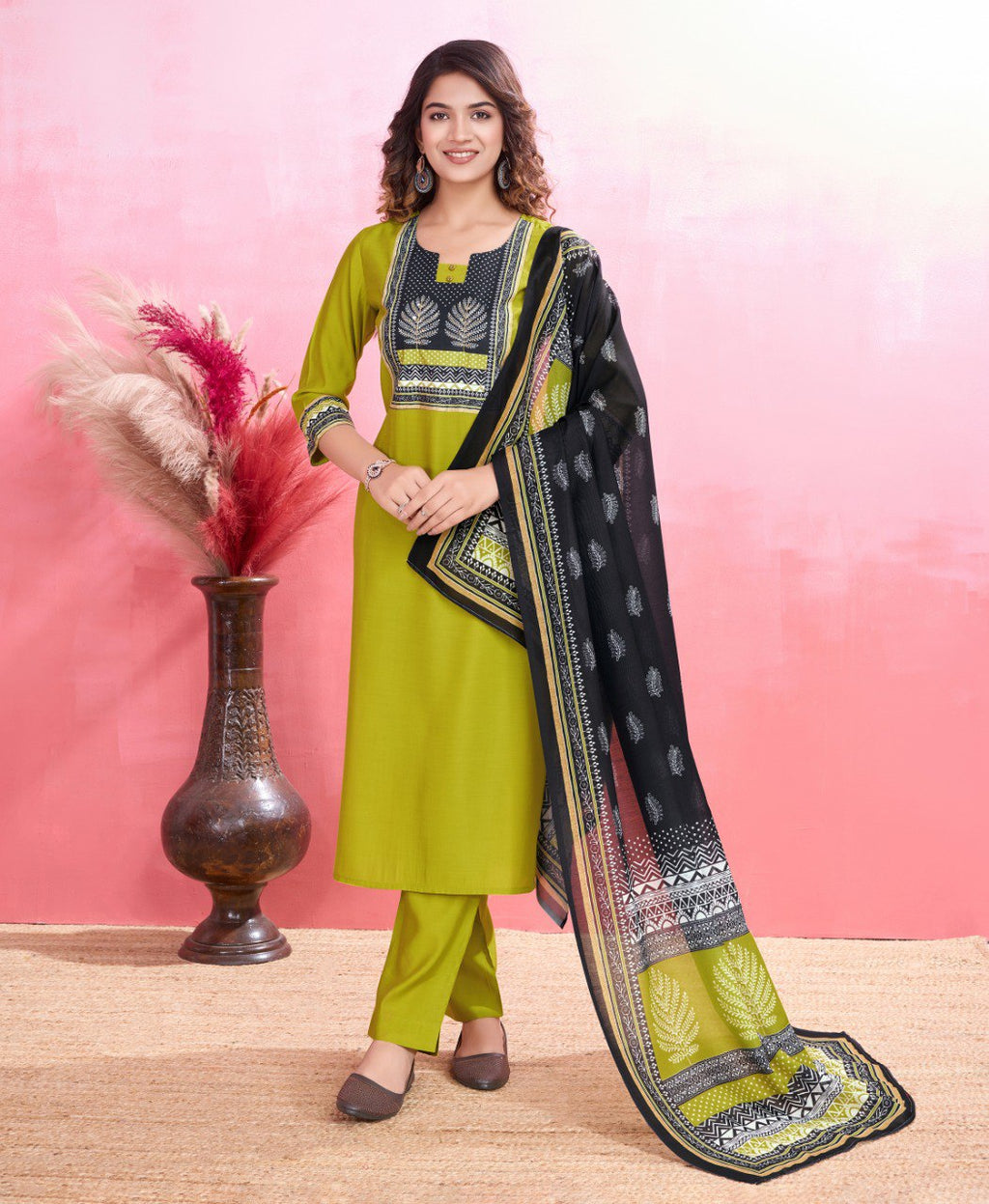 Prazu Fashion Parrot Green Viscose Silk Printed Kurta Set | Grocsy